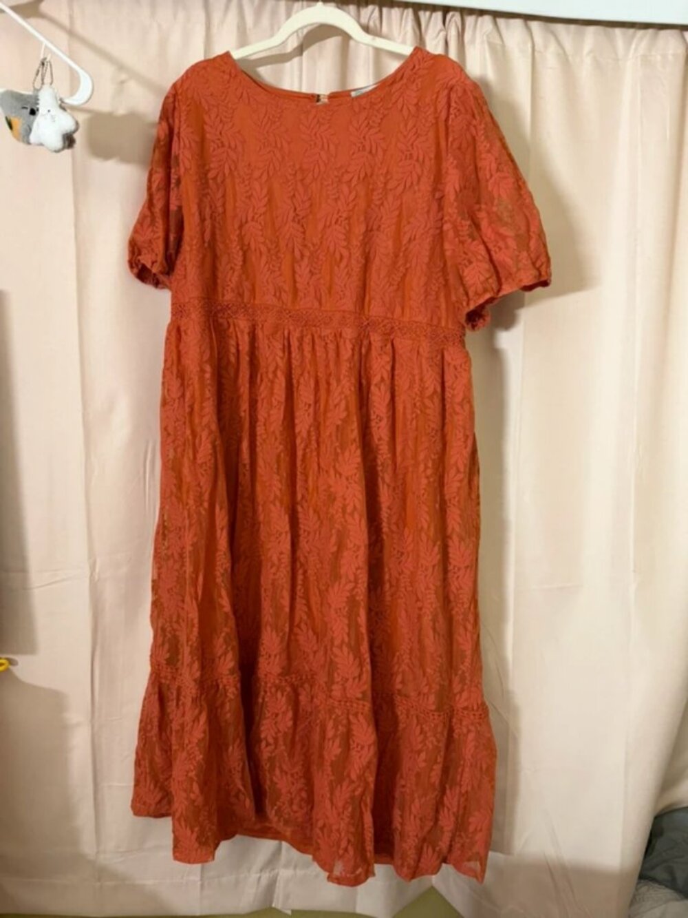 kervology embroidered lace burnt orange red leafy dress size 4XL